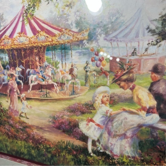 RARE Vintage framed Victorian carousel in the park print - Picture 9 of 15